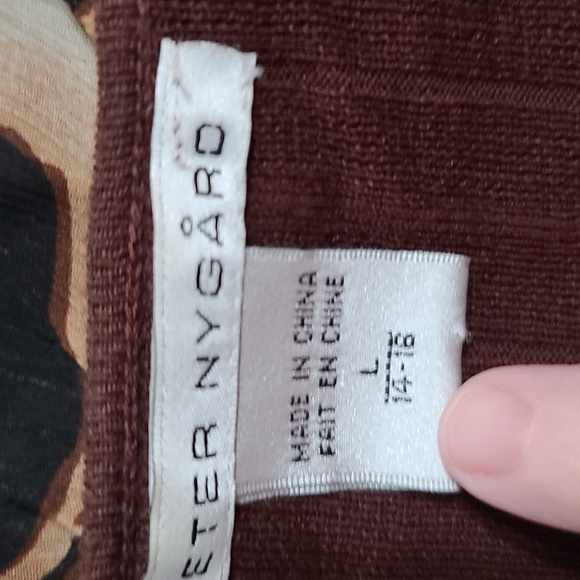 Peter Nygard Womens Cardigan Short Sleeves Brown Ruffly Cheetah Trim L/14-16 EUC - Picture 5 of 7